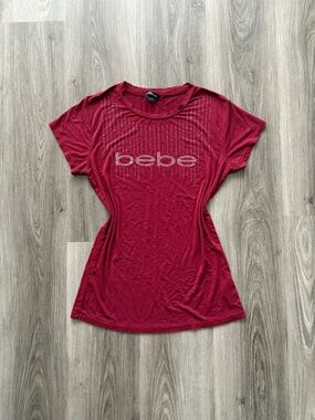 Y2K bebe Burgundy Short Sleeve Shirt with Front Stud Detail